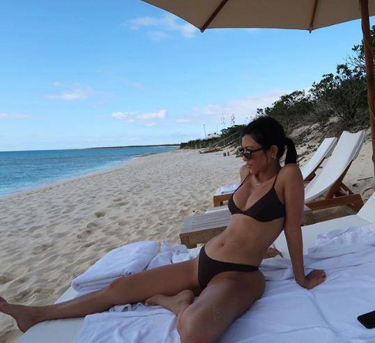 Kourtney Kardashian Silver Bikini and Bomber in the Snow