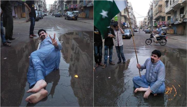 pak politician ayal laying in sewage water
