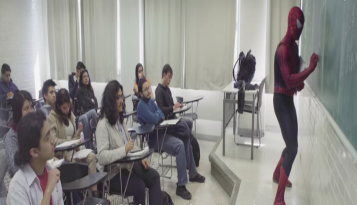 teacher in spider man dress