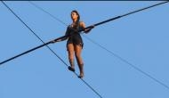 Viral Video: French woman walks tightrope on 35-metre high wire sans security equipment