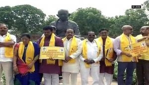 TDP MPs protest inside Parliament premises for special status to Andhra Pradesh