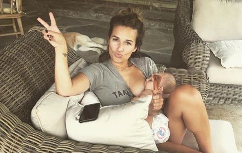 World Breastfeeding Week 2018: Jessie James Decker breastfeeds her son Forrest holding a glass of champagne