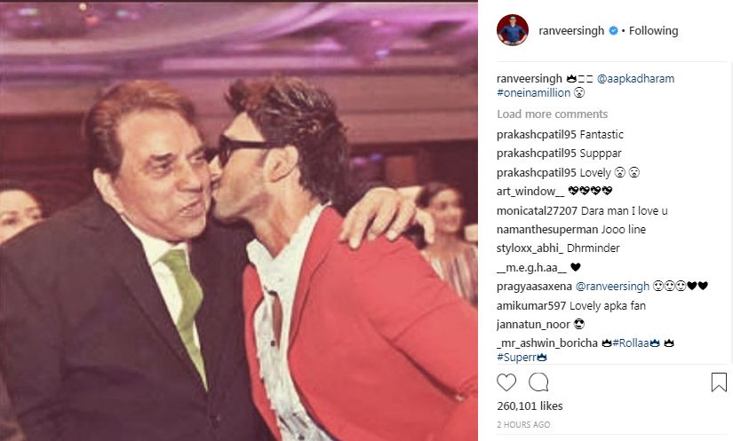 Dharmendra is 'one in a million' for Ranveer Singh