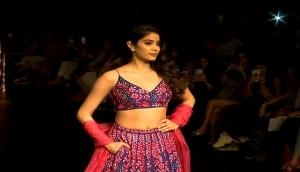 Dhadak star Janhvi Kapoor made her showstopper debut as she strutted the runway in an elegant floral lehenga