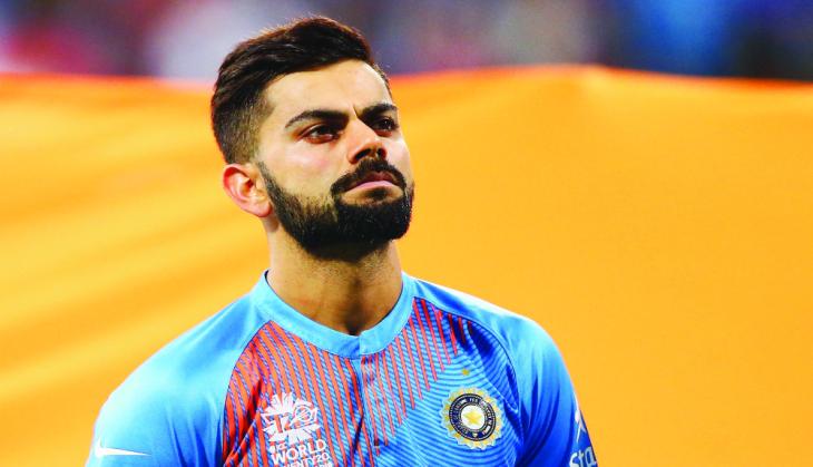 Virat Kohli replies with a shoulder-nudge to Beuran Hendricks' intimidating stare