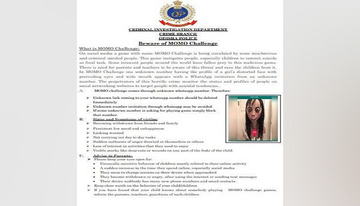 MOMO Challenge: Odisha Police issues advisory against deadly game