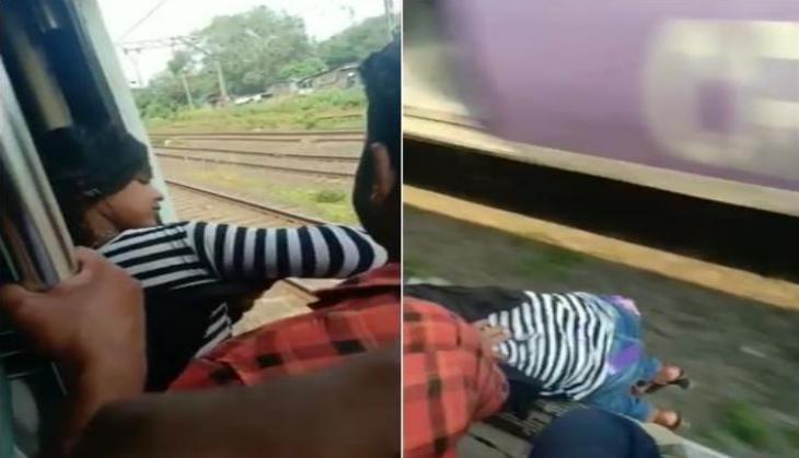 Girl Slip From Moving Train