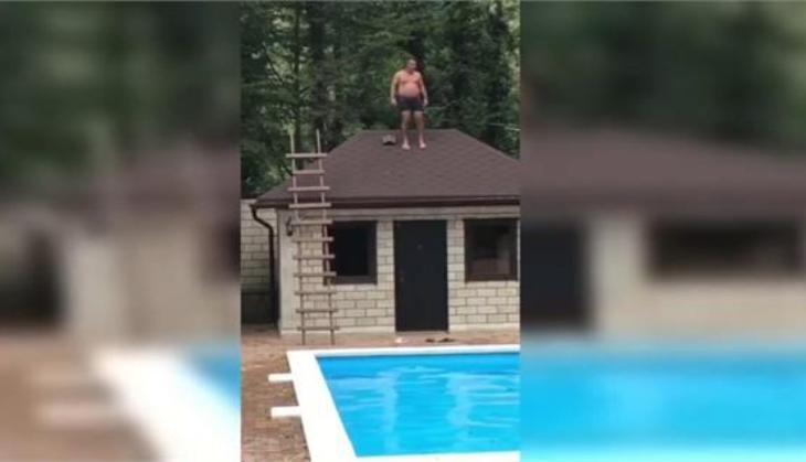 jump to pool from rooftop