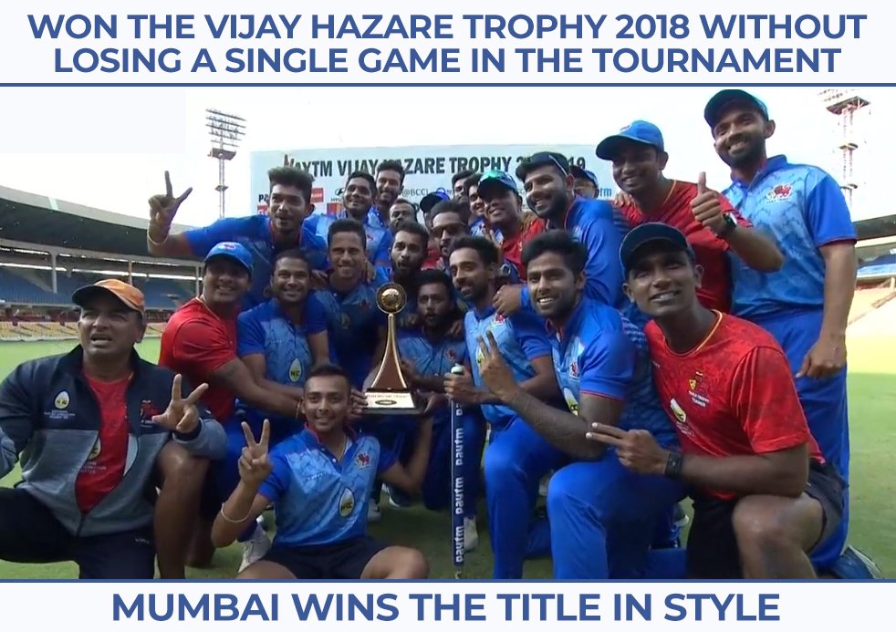 Mumbai wins their 3rd Vijay Hazare Trophy