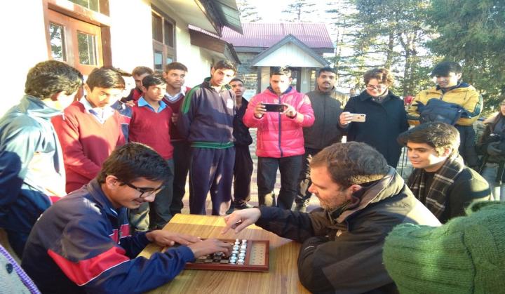 Shimla: Rahul Gandhi plays chess with specially-abled kids as nephew watches on