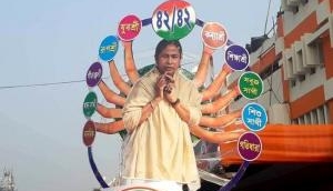 On United India rally day, Mamata Banerjee’s huge ‘Durga’ cutout poster with 42/42 Lok Sabha seats win is an eye catcher!