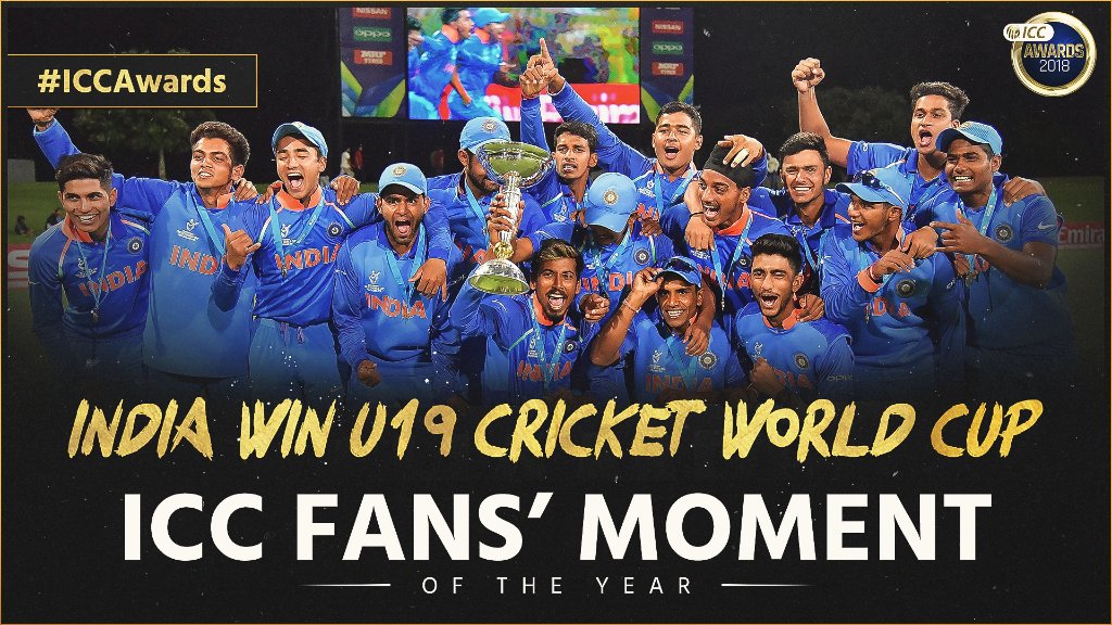 ICC fans' moment of the year 2018 is India's U-19 cricket world cup win against Australia