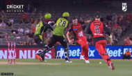 Batsman gets run-out in a bizarre manner, collides into partner, breaks his helmet; watch video