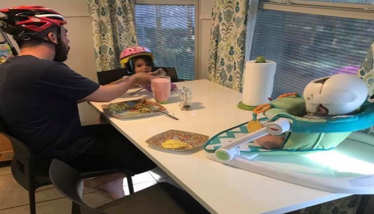family wear helmets