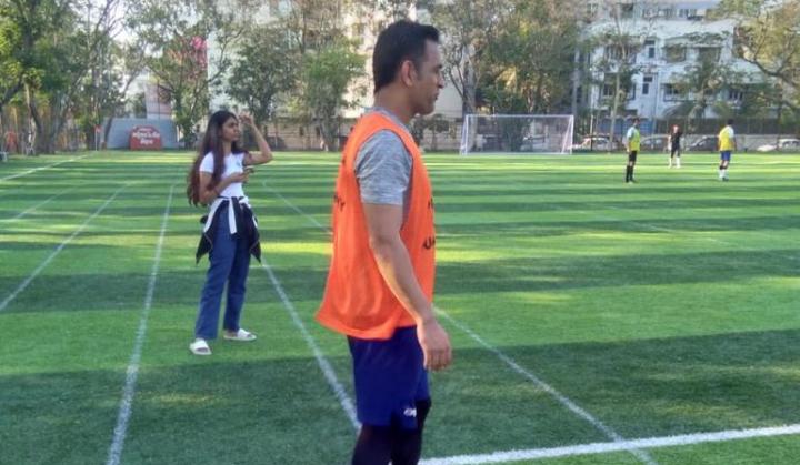 MS Dhoni stars in a charity football match ahead of Australia's tour of India
