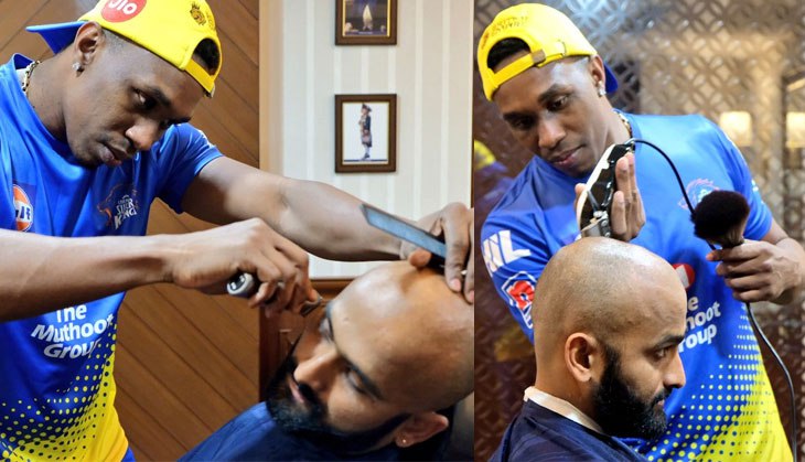DJ Bravo turns 'Barber Bravo' for Chennai Super Kings player; see pictures