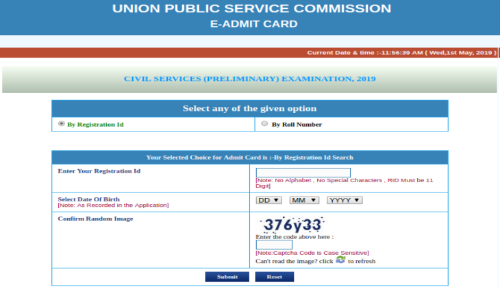 UPSC Pre Admit Card