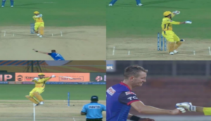 Watch: MS Dhoni hits a one handed six after ABD; bowler apologises for beamer