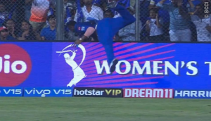 Watch: Kieron Pollard hits ‘own four’, collides with advertisement screen for damage control