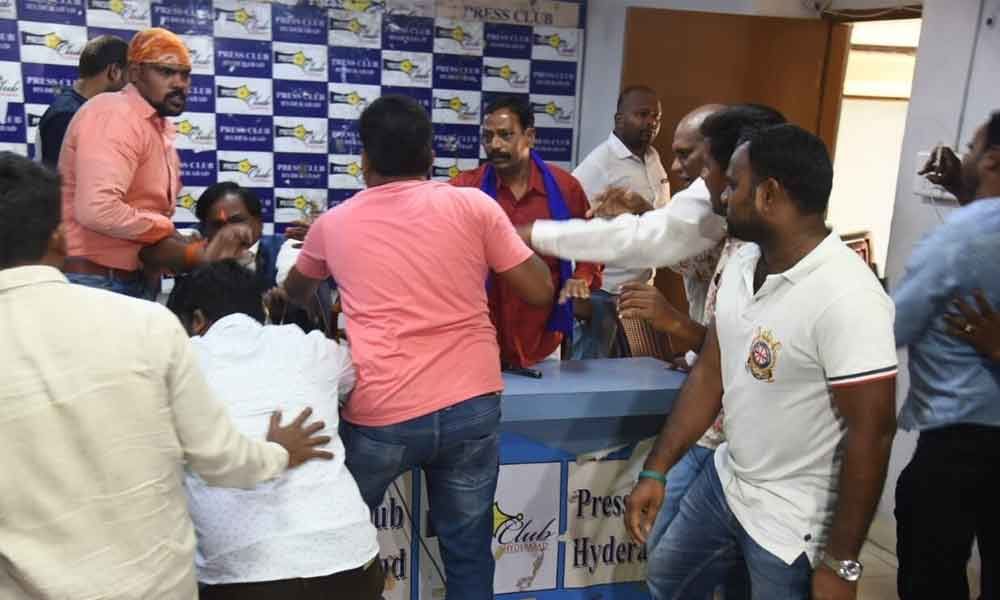 Watch: Dalit body president attacked during press conference at Press Club in Hyderabad.