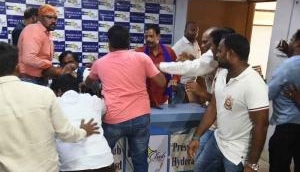 Watch: Dalit body president attacked during press conference at Press Club in Hyderabad.