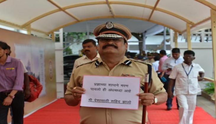 NCP MLC Prakash Gajbhiye arrives at Vidhan Bhavan dressed as Hemant Karkare