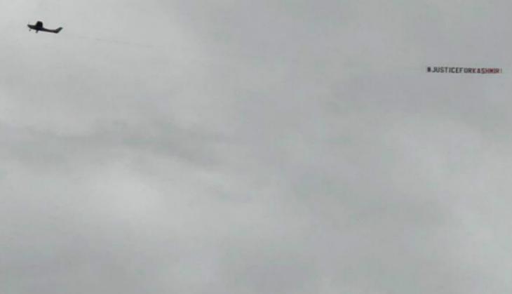 'Justice For Kashmir' banner flies above during India-Sri Lanka match