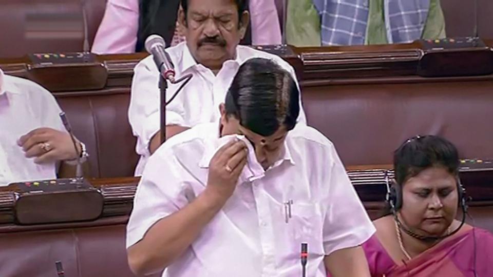 AIADMK MP V Maitreyan breaks down during farewell speech in Rajya Sabha
