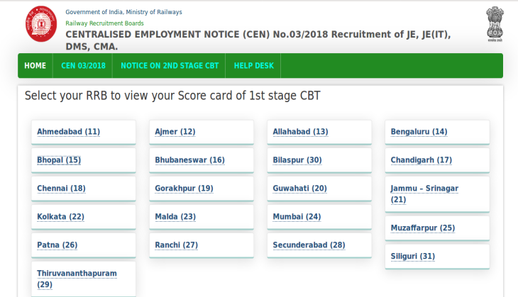RRB JE Result 2019: Declared! Here’s how to check region wise 1st stage CBT score