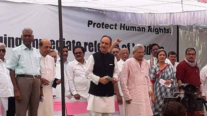 Opposition parties protest, demand release of leaders detained in J&K