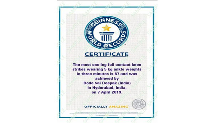 Hyderabadi youth sets Guinness World Record for one leg full contact knee strikes in 3 minutes