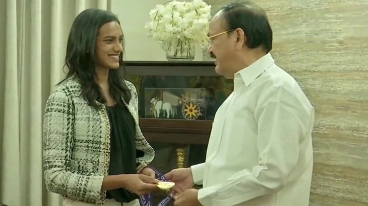 Vice President Venkaiah Naidu meets PV Sindhu after her historic win