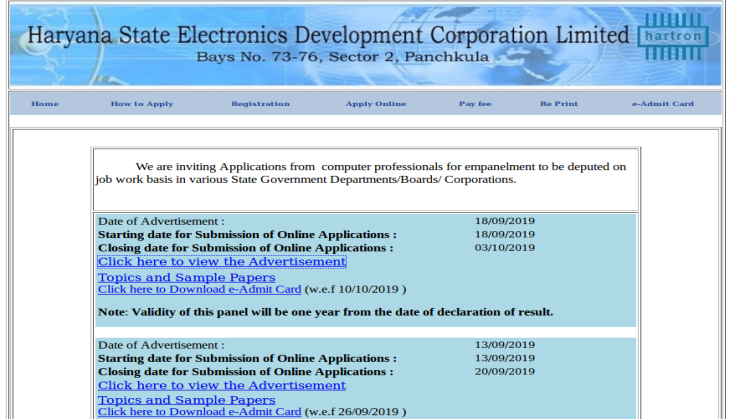 HARTRON Recruitment 2019: 230 vacancies out for Data Entry Operator, System Analyst and other posts; apply now