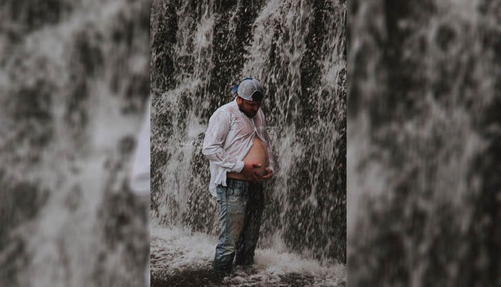 Husband mimics different maternity poses in front of waterfall, gives hilarious surprise to pregnant wife