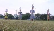 Bhopal: Amid heavy rainfall, waterproof Ravana effigies installed for Dussehra