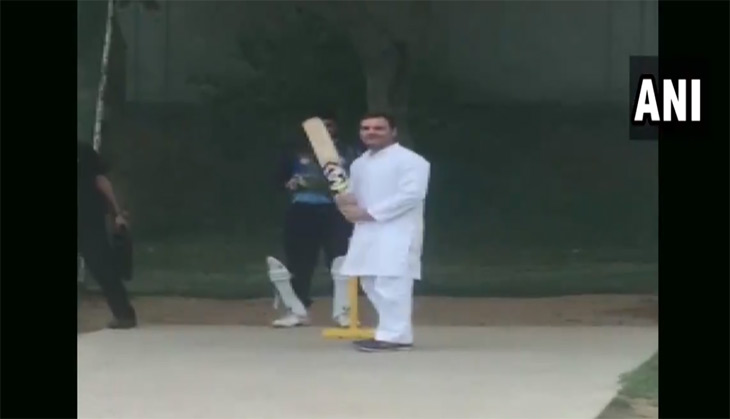 Watch: Rahul Gandhi Plays cricket after his chopper makes emergency landing in Rewari college