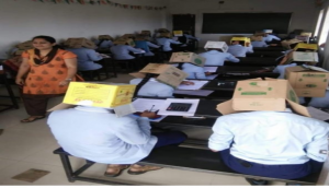 Karnataka students made to wear cardboard boxes to avoid copying in exam