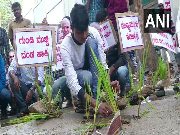 Karnataka: Students protest against poor road conditions in Shivamogga, plant saplings in potholes