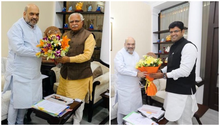Haryana CM Khattar, Dushyant Chautala meet Amit Shah