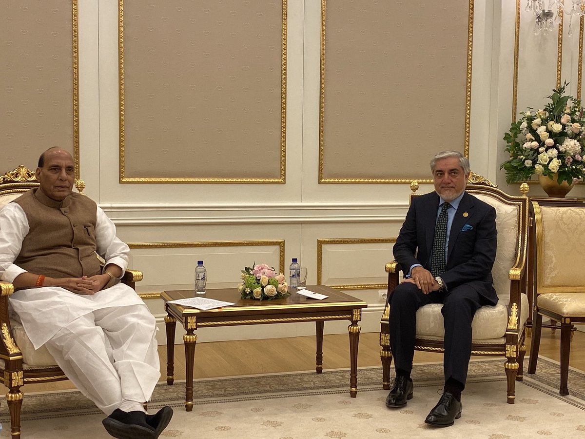 Rajnath Singh meets Afghan Chief Executive Abdullah Abdullah in Tashkent