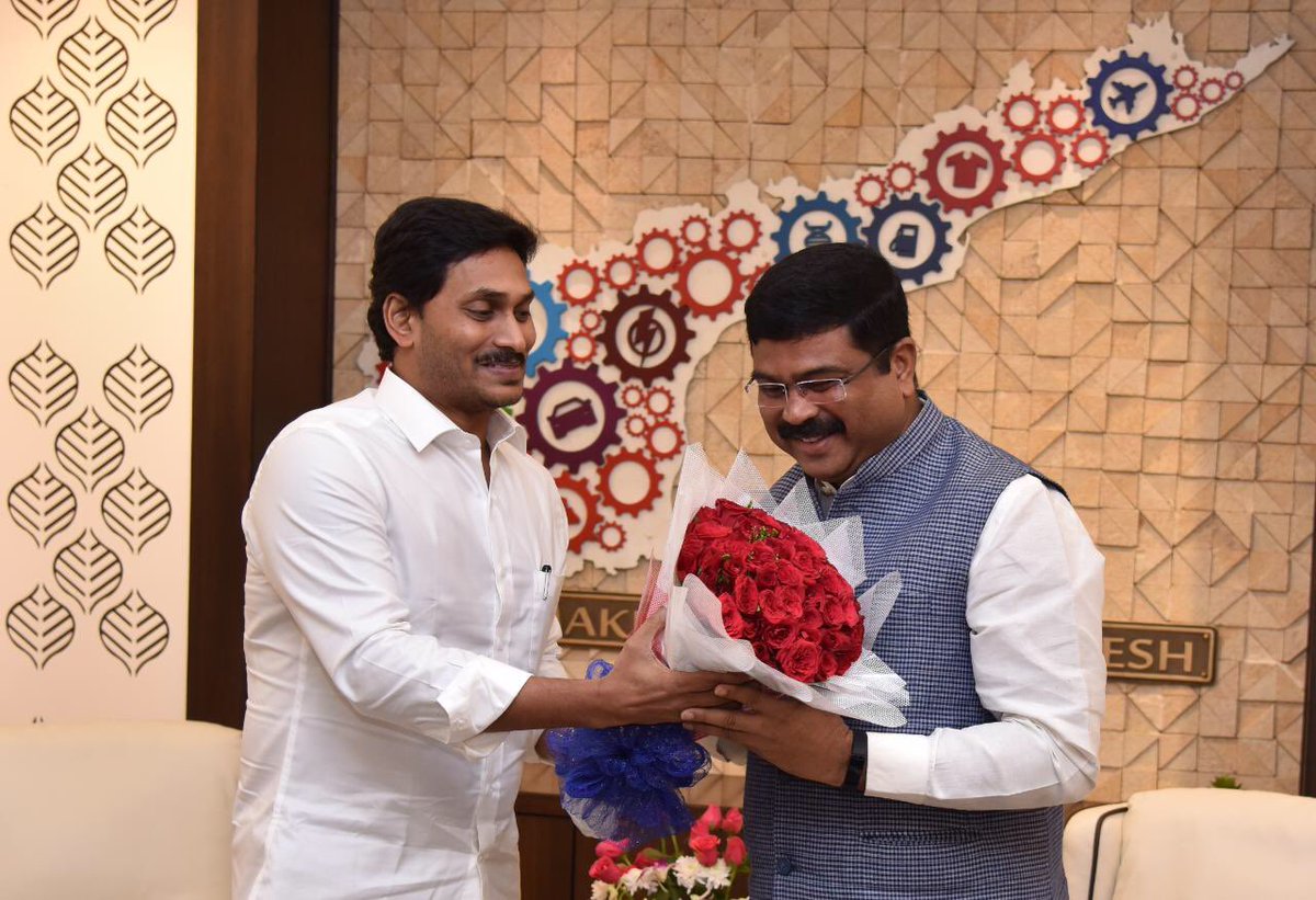 Oil Minister Dharmendra Pradhan meets Andhra CM Jagan Reddy, Governor in Amaravati