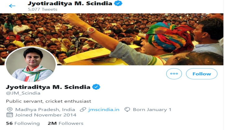 Jyotiraditya Scindia removes Congress tag from Twitter bio; denies tiff with party