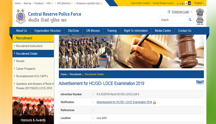 CRPF Recruitment 2020: New job vacancies released for 1412 HC posts; know how to apply
