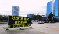 Pakistan minorities erect banner terming country’s army 'epicenter of international terrorism' outside UN office