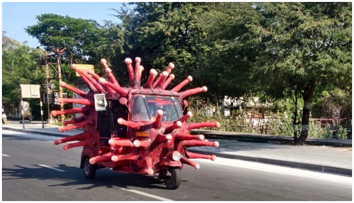 Chennai artist modifies auto-rickshaw on theme of COVID-19