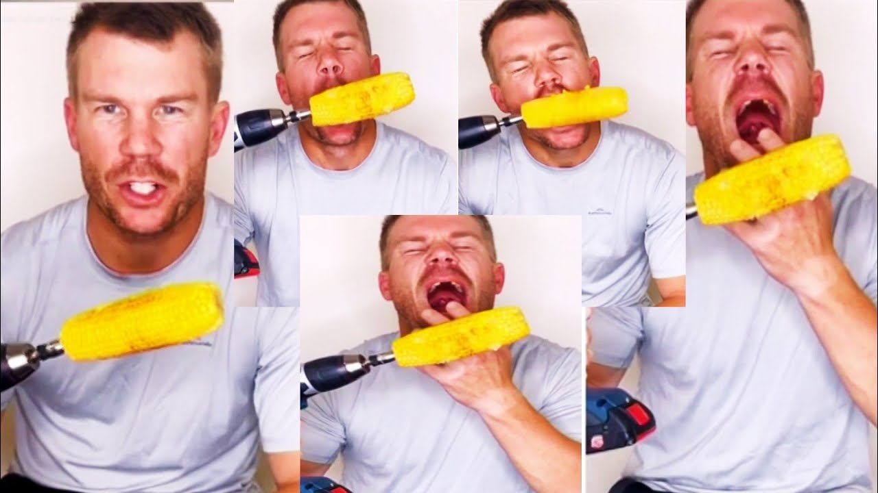 David Warner hilariously tries to eat corn placed on drilling machine, see what happens next [Watch]