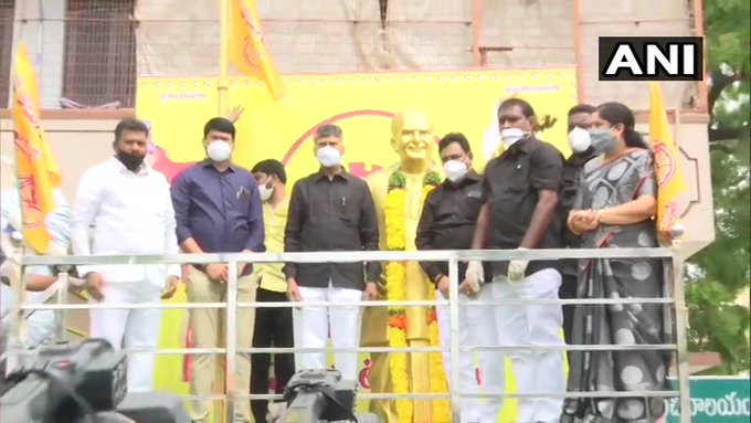 TDP leaders pay tribute to founder ahead of Andhra Assembly session, wear black shirts in protest against state govt