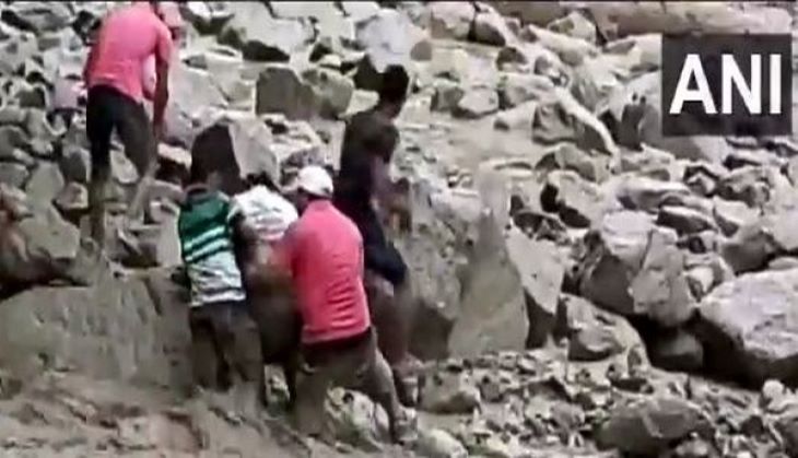 Uttarakhand: Narrow escape for MLA Harish Dhami as he slips while crossing flooded river