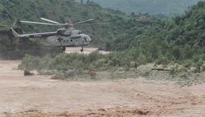 IAF helicopter rescues 7 people after they got stranded between two streams of Ujh river in J-K's Kathua