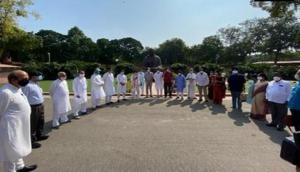 Opposition members stage walkout from Rajya Sabha, protest in Parliament premises